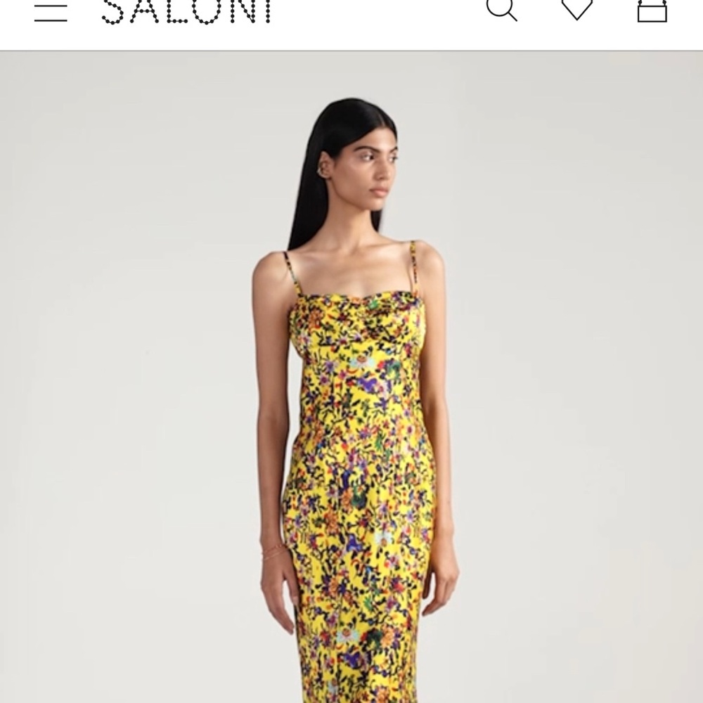 SALONI Vibrant Yellow Multicolor Midi Dress